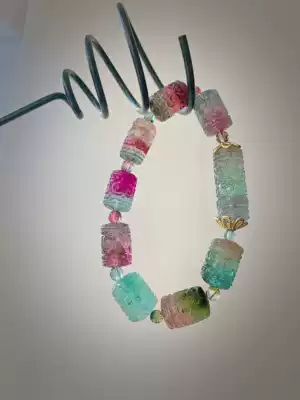 Xiaolei tourmaline live room natural tourmaline handstring carving pendant accessories carved pieces back pattern brave stone and so on