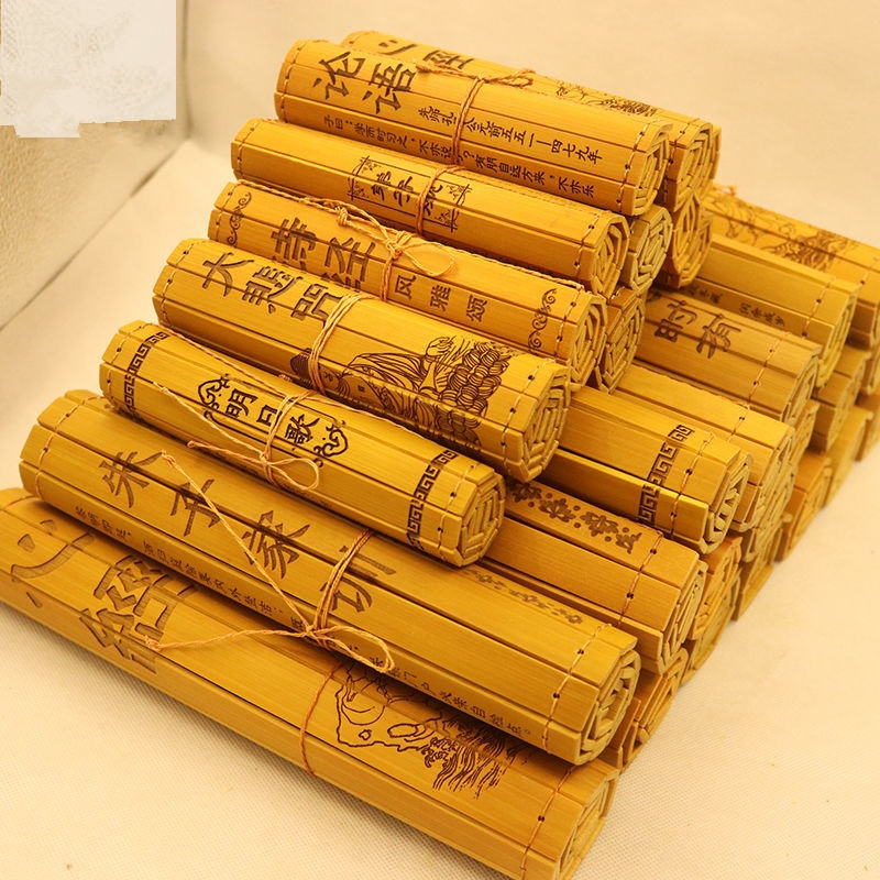 Bamboo Slips Book Curly Bamboo Slips with Bamboo Slips Engraved character Bamboo Slips Kindergarten Stage Performance Ancient Book Curly Hanfu Props