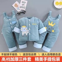 Baby Thickened Cotton Clothing Winter Clothing Three Sets 01 Year Old Autumn Winter Plus Suede Warm Out Clothes Baby Cotton Padded Jacket