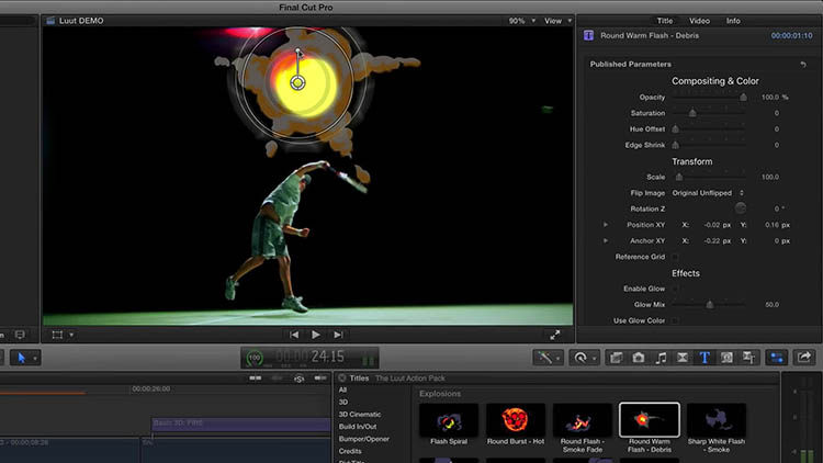 Final Cut Pro X 插件 94个火光闪电烟雾枪爆炸动画漫画卡通MG动画元素 for FCPX