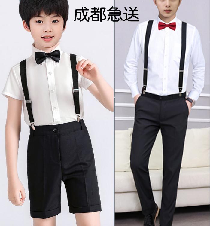 Children's suspenders white shirt show adjustable elastic suspenders black red bow tie trousers suspenders uniform