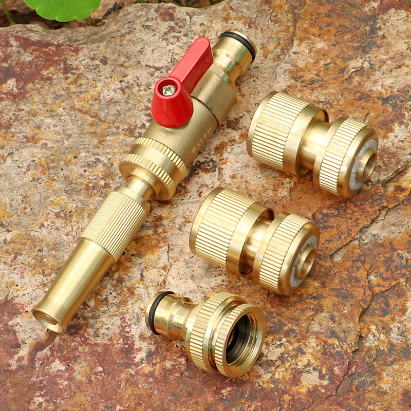 Household garden hose DC flowering adjustable watering flower washing car sprinkler direct injection all copper water gun nozzle four-piece set