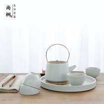 Kung Fu tea set Household Japanese-style ceramic pot four cups Zen black pottery exquisite beam pot retro tea making small
