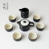 Kung Fu tea set Japanese-style teacup 6 small sets of ceramic household simple living room retro black pottery customization