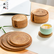 Handmade Vietnamese old rattan coasters teacups pots mats dining tables heat insulation mats bowls anti-scalding mats placemats tea ceremony accessories