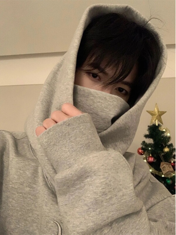 Socially Anxious Ninja High-Neck Sweatshirt for Men, Autumn and Winter Style, 600g Heavyweight Fleece, American Retro Trendy Brand Hooded Jacket