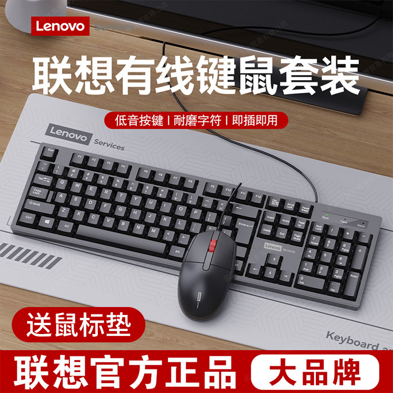 Lenovo Wired Keyboard and Mouse Set, Silent Typing, Office Desktop Computer, Notebook, for Girls