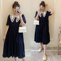 Pregnancy Woman Dress Spring Summer Clothing in Korean version Long dolls collar dress short sleeves Sweet Beauty Big Code Loose 200 catty