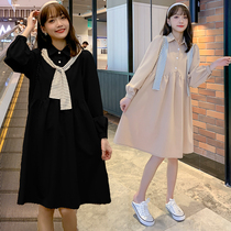 Spring dress new big code gestation woman slim fit medium long style dress shirt foreign air blouse female boomer shawl dress