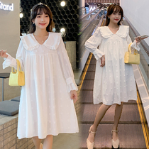 Spring Autumn Dress New Plus Hypertrophy Code Gestation Woman Clothing Loose Dress Foreign Air Long Sleeve Doll Skirt Boomer Puffy Skirt