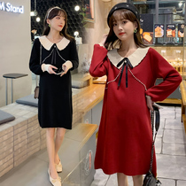 Autumn Winter Dress New Korean Version Gestational Woman Dress Loose Doll Collar Dress Foreign Air Suit Pregnancy Sweater Dress Fat MM