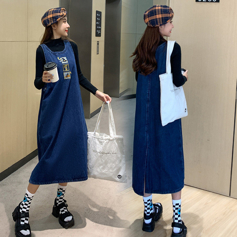 Maternity clothes autumn new Korean version mid-length denim dress long-sleeved autumn suit loose pregnant women skirt tide