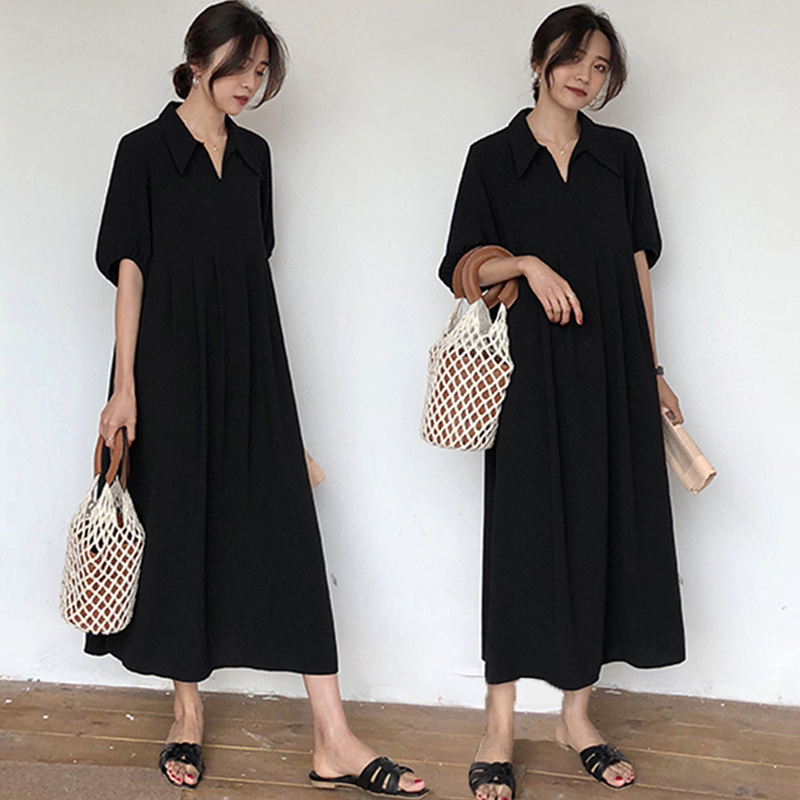 Summer Plus-Size Maternity Wear, Loose Korean Style Slimming Maternity Dress, Pregnancy Shirt Dress, Summer Over-The-Knee Long Dress