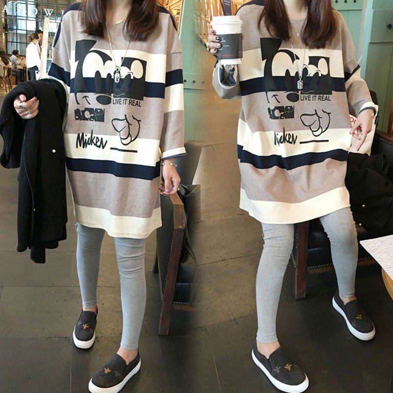 Spring and Autumn New Korean Maternity Wear Loose Mid-Length Sweater Fashion Two-piece Pregnant Mother Suit Long Sleeve T-Shirt