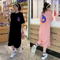 Pregnancy Woman Dress Spring Summer Dress New Korean version with long version of pure cotton one-piece dress foreign air big code loose over knee long skirt tide