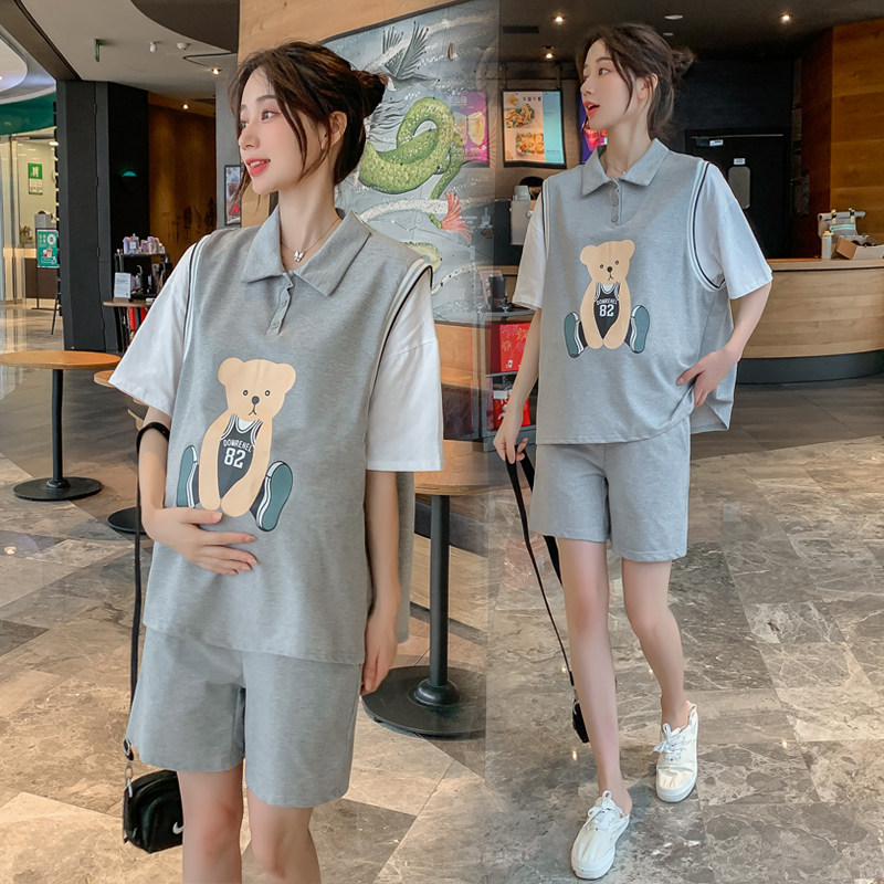 Pregnancy Woman Loaded With Two Styles Suit Summer Dress New Korean Version Short Sleeve T-shirt Blouse shorts Pregnant Clothing Tide