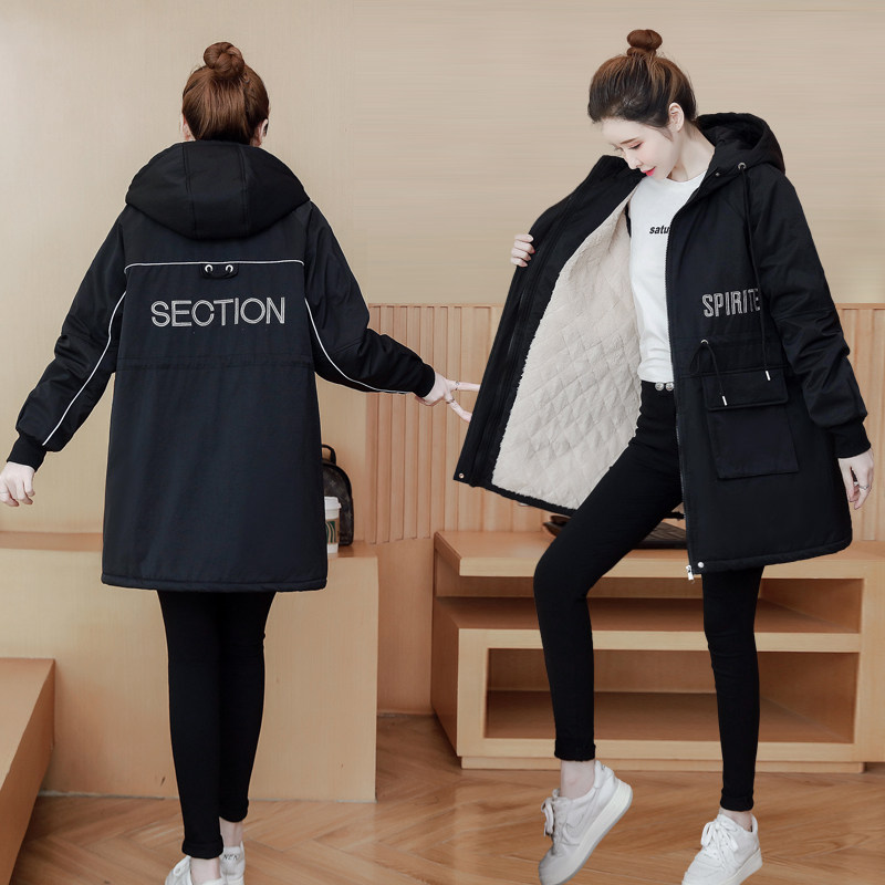 2021 Winter gestational woman dress new Korean version thickened with velvety letters cotton clothes foreign cotton padded jacket with cotton padded jacket