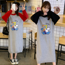 2021 Autumn Winter Dress New Korean Version of Pregnancy Woman Dress With thickened Liandress Dress Foreign Air Needling Sweatshirt With Kneecap