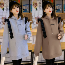 Autumn Winter Dress New Korean Version of Pregnancy Maternity dress with long Alphabet Clothing Plus Velvet Blouse With Slim Net Red Suit