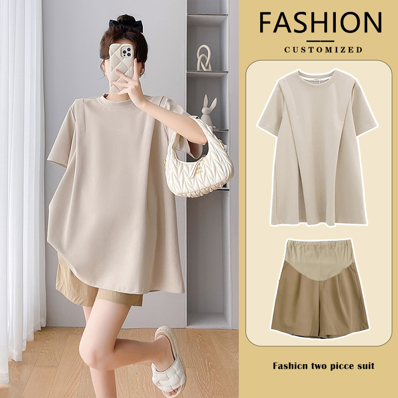Maternity Wear Summer Short-Sleeved Pure Cotton T-Shirt for Women Korean Style Casual Loose Slimming Versatile Top Round Neck Summer Clothes