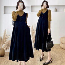 Foreign Air Pregnancy Woman Dress Spring Clothing two sets of new Korean version Long sleeves Long sleeves Dress Temperament Over Knee Long Skirt