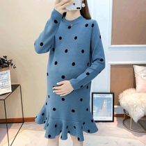 Pregnancy Woman Dress Autumn Clothing New Korean Version of the Long Knitted Sweatshirt Loose Autumn Winter Clothing Foreign Air style Hooded Sweater Dress