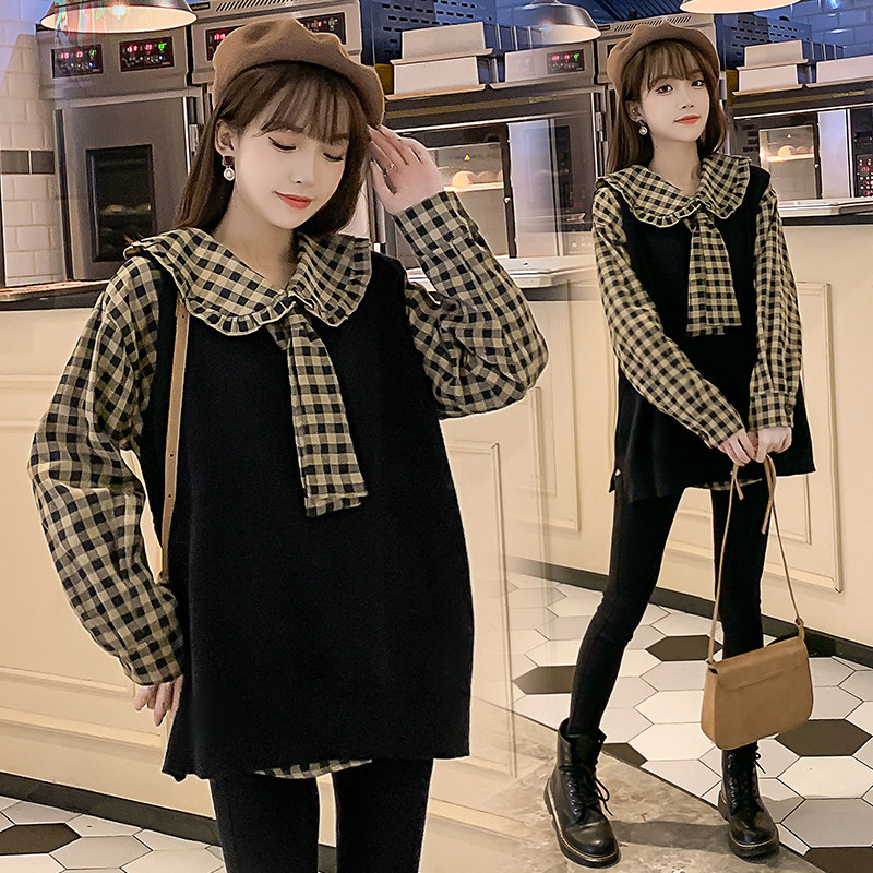 Autumn dress new Korean version of Pregnancy Woman Dress Loose two style foreign dress Dress Shirt Mesh Red horse A suit