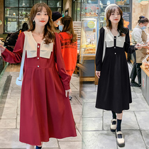 Pregnancy Woman Dress Spring Clothing in Korean version Long length sleeves Dress Up Dress Up size 200 catty Chaoma Temperament Two Dresses