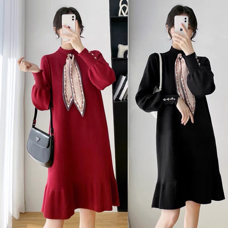 Spring and autumn loaded with new New Year's Eve gestation in the middle of a long version of the Chinese New Year's Eve dress for the bottom dress New Year's Eve clothes 100 hitchhiking