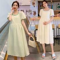 Pregnancy Woman Dress Spring Dress new Korean version Long paragraph Short sleeves Poldot with dress Skirt Fields Garden Wind small frescoed summer dress Chauer