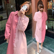Spring Dress New big code Pregnancy Dress Suit Fashion big code Long sleeves Dress Shirt Blouse Blouse Women Splicing Long Dress
