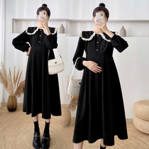 2021 Autumn Winter Dress New Pregnancy Dress Mid dress Long style dress Dress Foreign Air Fluffy Dress Pregnant Dolls Collar Bottom Dress
