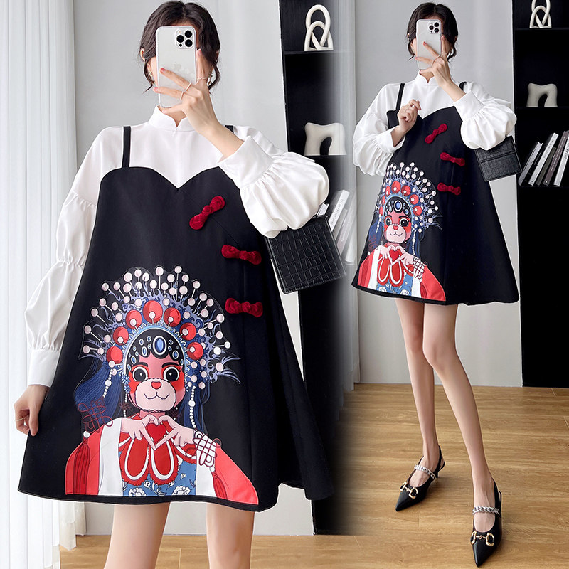 Pregnancy Woman Dress Spring Clothing Fashion style Large size blouse with long version of undershirt Pregnant Woman Foreign Dress Fat MM Fake two short skirts