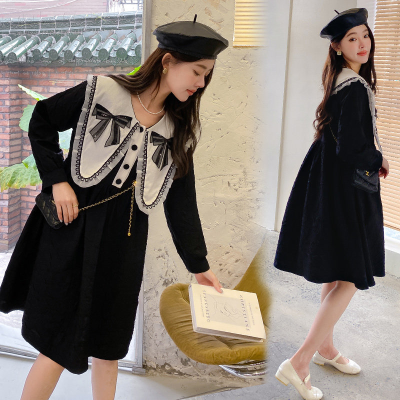 2022 Spring and autumn clothes new Korean version Large size Size Pregnancy Woman Dress Loose in thin medium Long version of the foreign dress Pompeo Fluffy