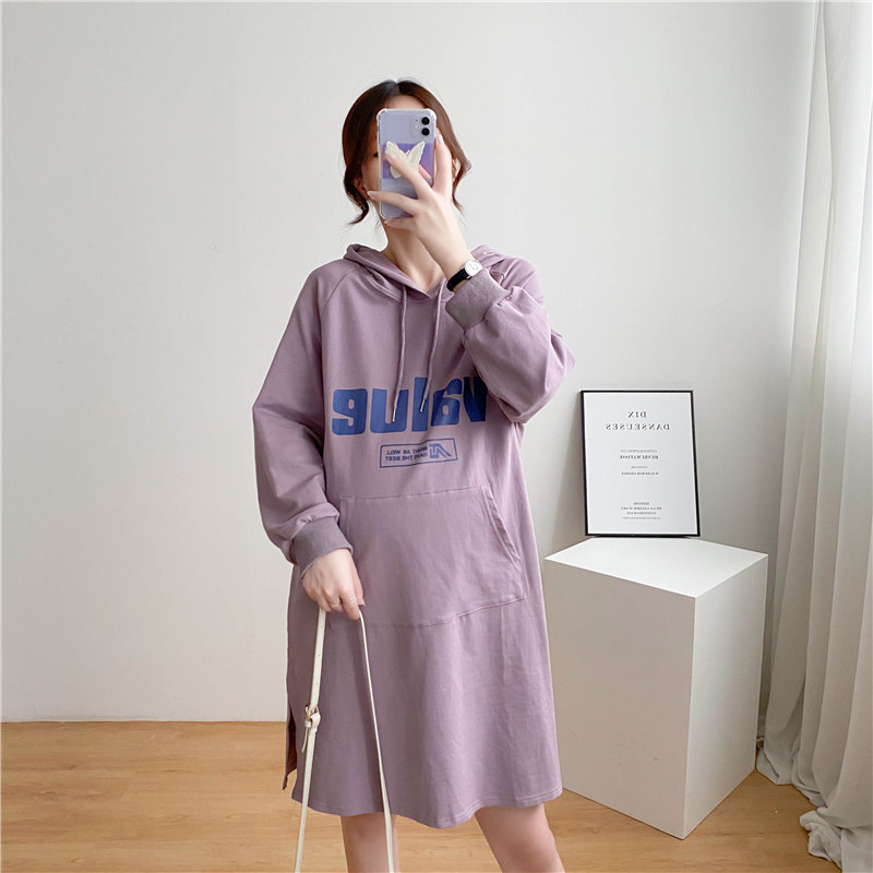 Pregnancy Woman Dress Spring Dress New Korean Version of the Long version Lianhood Weak clothing Loose Display Slim size Loose Long Sleeve Foreign Dress
