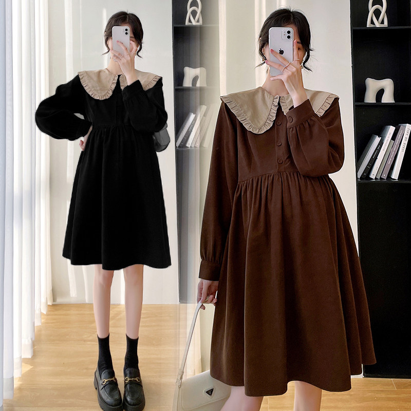 Pregnancy Woman Dress Spring Dress New Korean Version of the Han version of the dolls collar the dolls with large size and slim length sleeves skirts