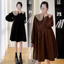 Pregnancy Woman Dress Spring Dress New Korean Version of the Doll Collar Dress Foreign Air Big Code Loose slim long-sleeved dress