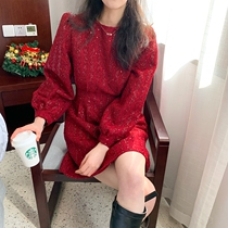 Sandro asw dress Spring Festival red bright Autumn new slim waist red skirt casual fashion