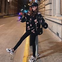 Sandro asw bear print sweater womens 2021 autumn new loose Western style lazy wind plus velvet jacket tide