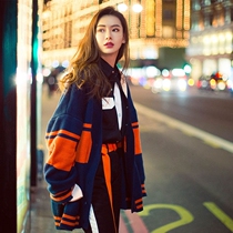 Sandro asw2021 autumn new Qi Wei star with the same knitted cardigan contrast loose wind sweater jacket