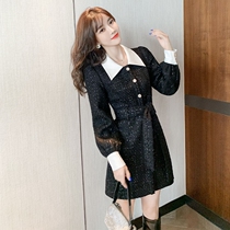 Sandro asw Korean version slim temperament socialite small fragrant wind dress Waist thin doll collar heart machine skirt