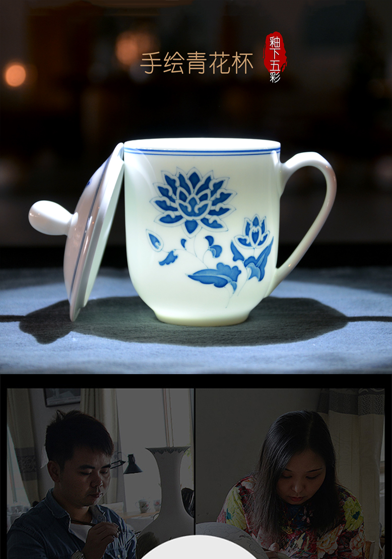 Liling porcelain under the glaze color restoring ancient ways is pure hand - made porcelain cup with cover medium office meeting tea porcelain tea cups