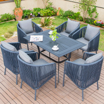 Nordic outdoor table and chair combination Simple woven rattan villa courtyard hotel leisure outdoor terrace three 5-piece sets of tables and chairs