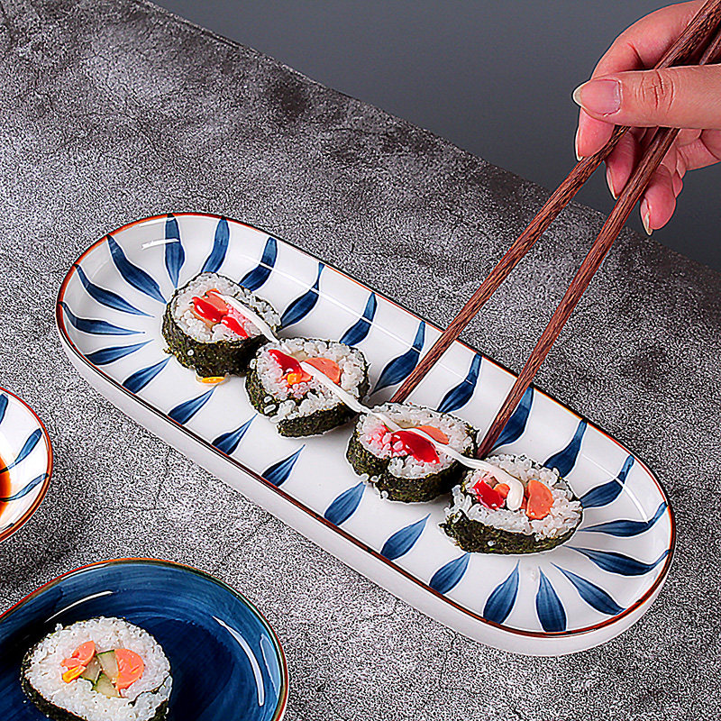 Ye Yu Japanese-style retro hand-painted ceramic sushi plate rectangular plate Japanese plate dessert plate plate dim sum plate fish plate - Taobao