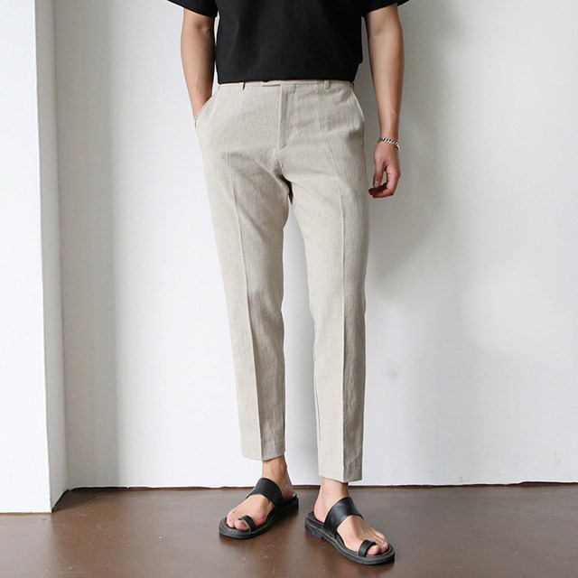 ກາງເກງ linen suit pants ຜູ້ຊາຍຝ້າຍສີຂາວແລະ linen ເກົ້າຈຸດ pants ຜູ້ຊາຍບາດເຈັບແລະ breathable ກາງເກງຊຸດກະໂປງຊື່ summer ຂະຫນາດໃຫຍ່ຂະຫນາດໃຫຍ່