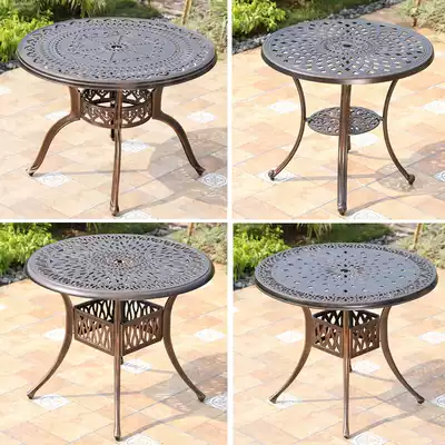 Cast aluminum tables and chairs Outdoor villa courtyard garden household dining table Marble wrought iron leisure balcony outdoor barbecue table