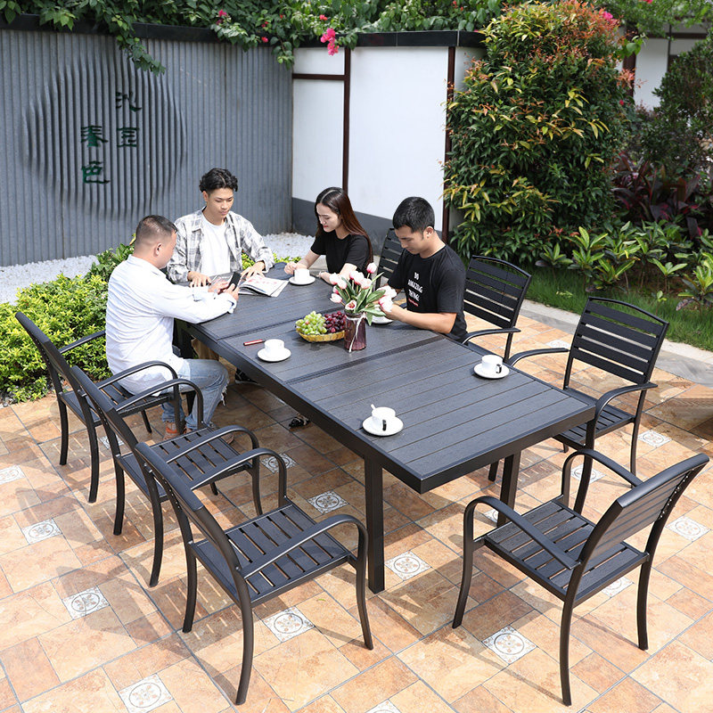 Plastic Wood Table And Chairs Outdoor Patio Balcony Garden Casual Embalming Wood Open-air Outside of five sets of outdoor table and chairs Composition