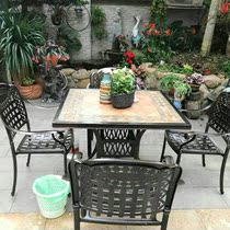 Outdoor table and chair courtyard European style outdoor outdoor garden villa marble tile slate leisure cast aluminum round table