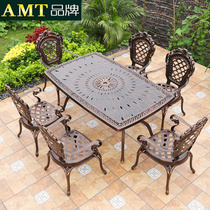 Outdoor Iron Art Courtyard Table And Chairs Combined High-end Eurostyle Rectangular Dining Table Balcony Outside Swing Home Garden Cast Aluminum Table And Chairs