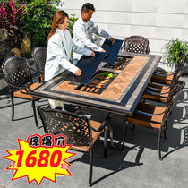 Outdoor garden table terrace household barbecue grill cast aluminum courtyard open-air villa leisure chair outdoor barbecue table and chairs